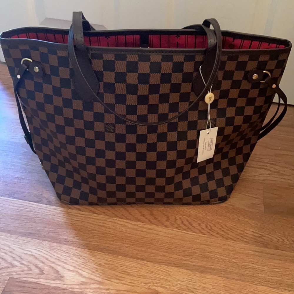 Neverfull Designer Bag Dupe Coffee Grid